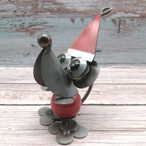 Metal Welded Art Santa Mouse Approx 6" Inch Figurine Industrial Decor